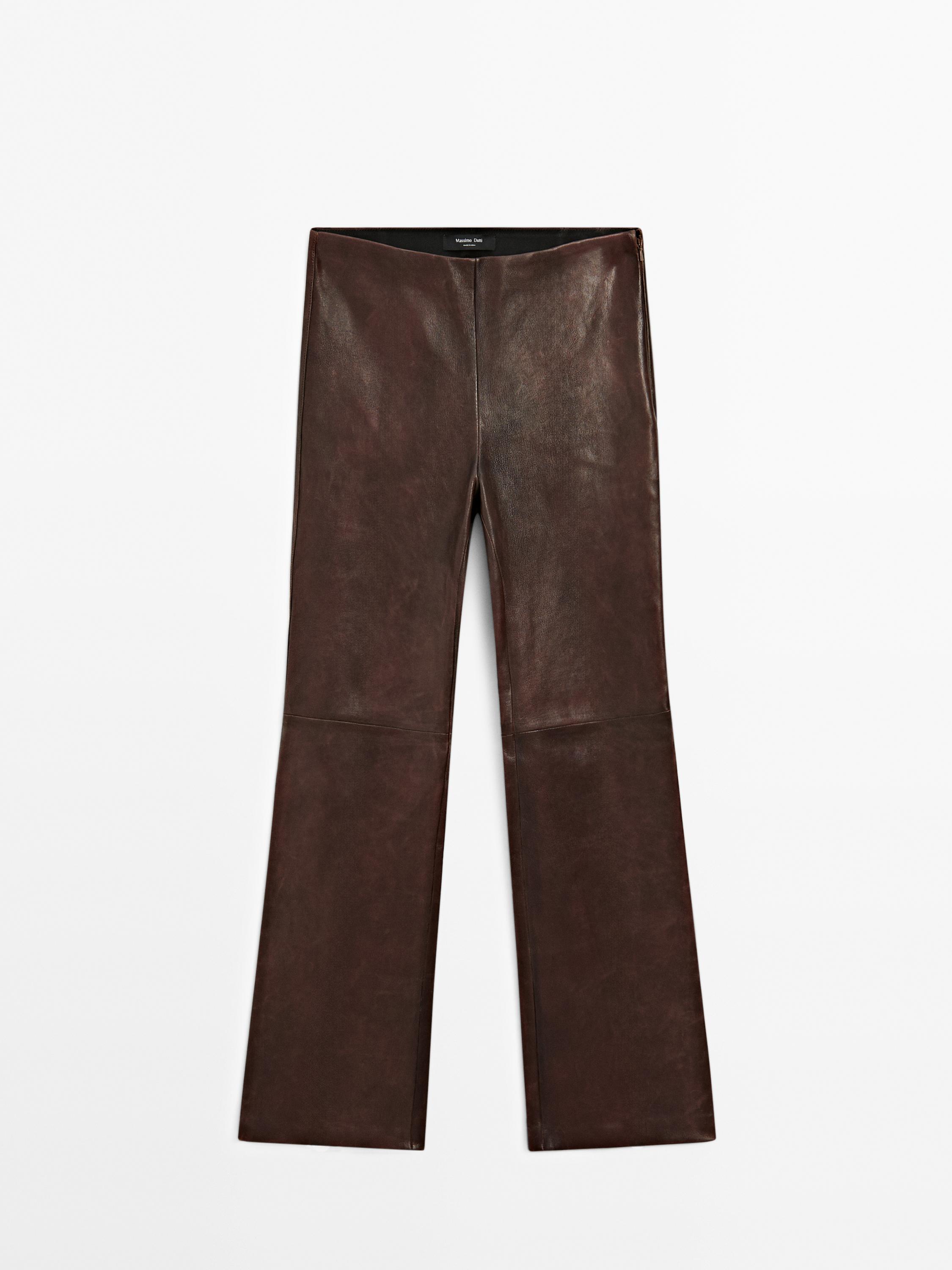 Nappa leather bell bottom trousers